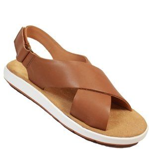 Clark’s Jemsa Cross Slide Dark Tan Leather sandals size: 6.5